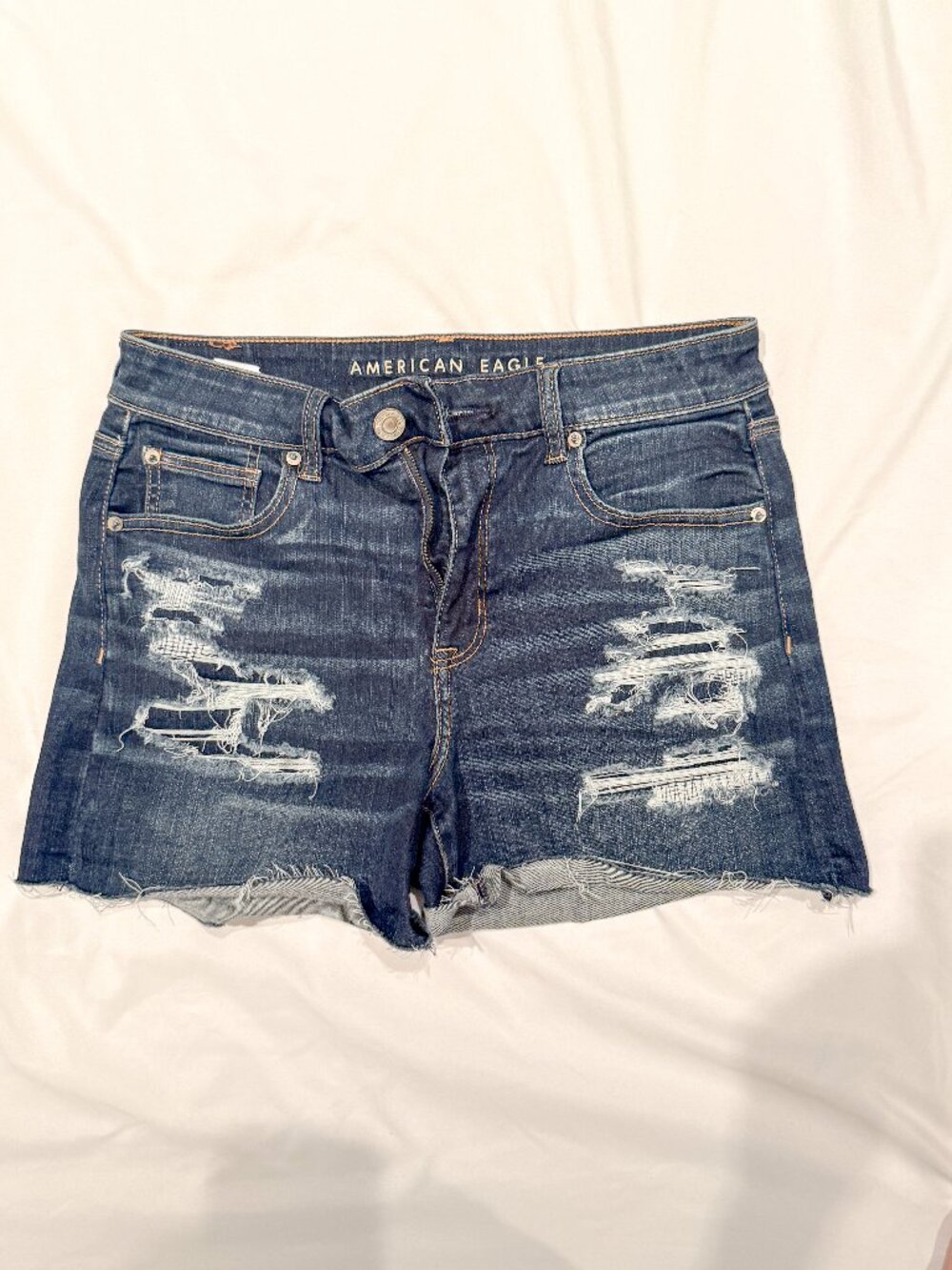 American Eagle Ne(x)t Level Stretch Distressed Denim Shorts Raw Hem Size 10